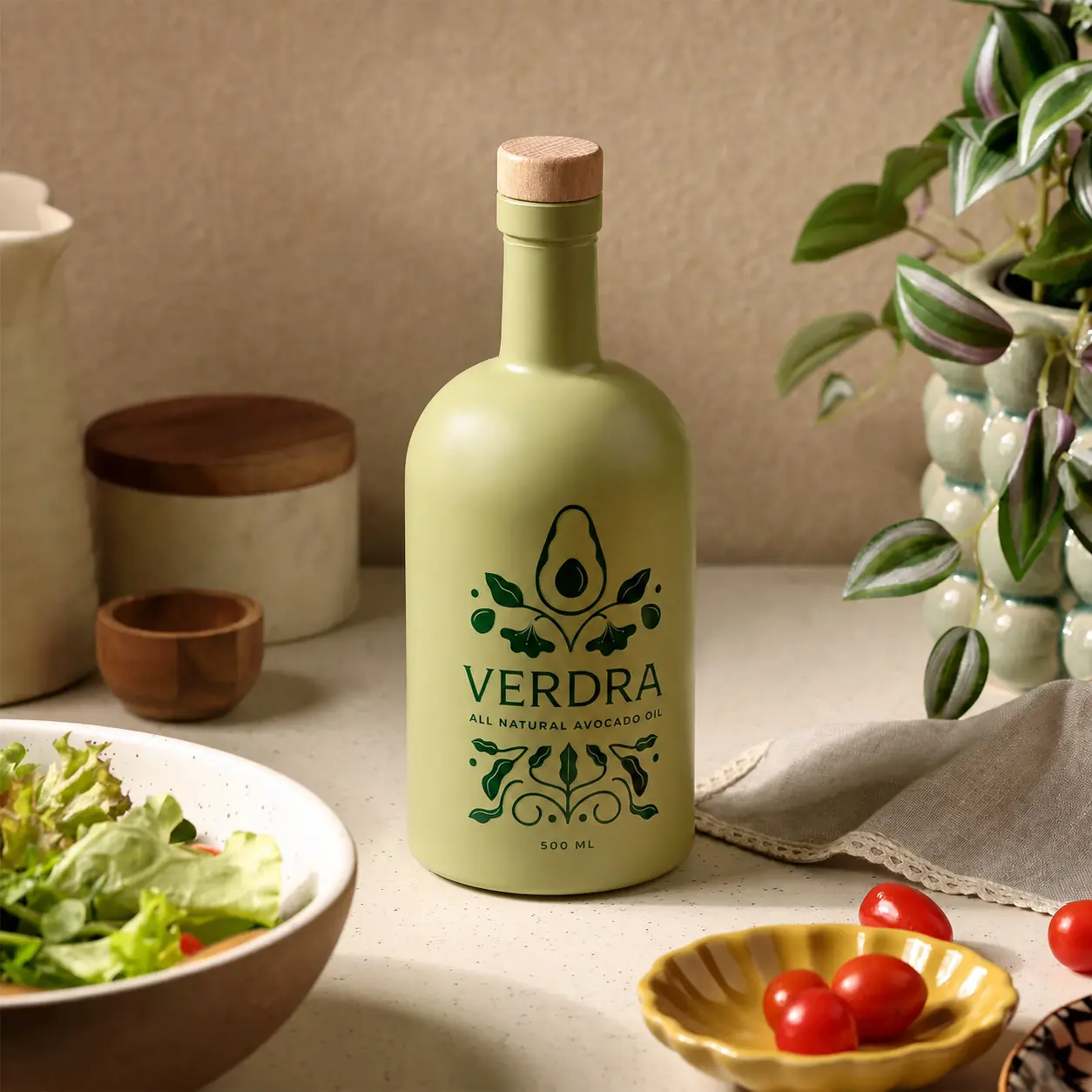 Avocado oil served with a fresh meal
